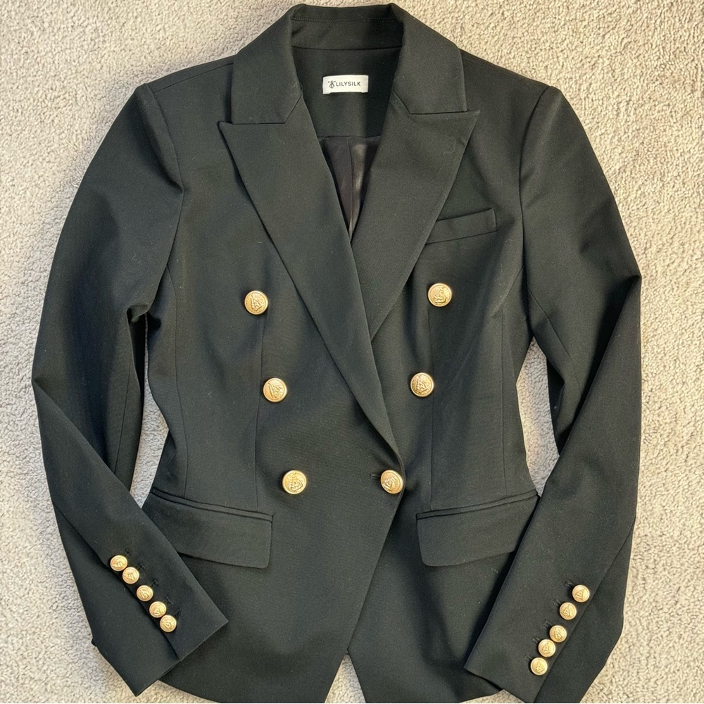 L'Agence Black Double-Breasted Blazer with Gold Buttons - Picture 16 of 16